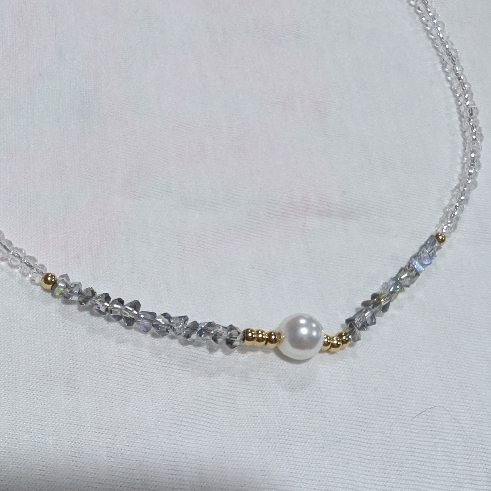 Gold and Silver Beaded Pearl Necklace